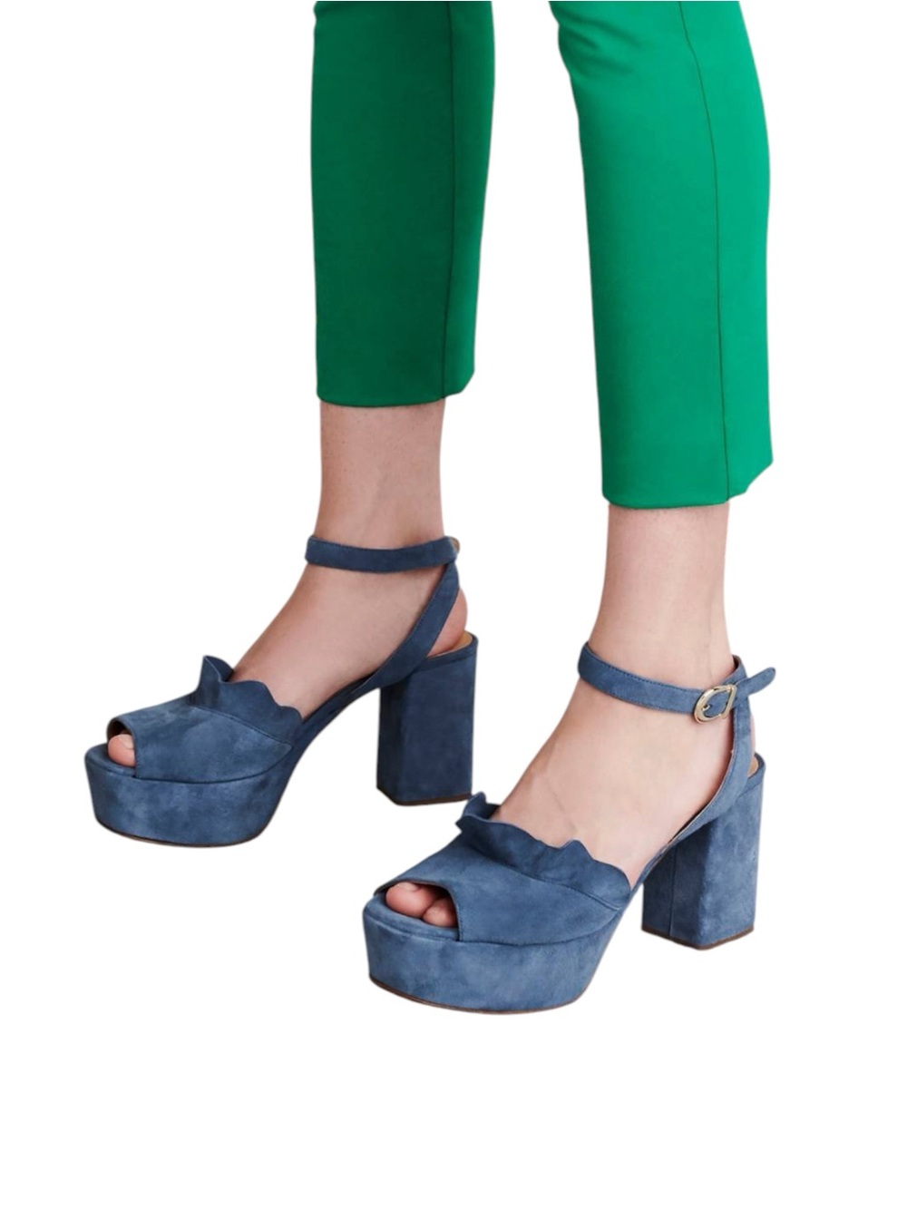 Anthropologie Blue Suede Ruffled Platform Heels